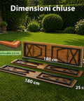 Set Tavolo e 2 Panche Pieghevoli da Giardino 120cm / 180cm in Legno con Struttura in Ferro e Foro Ombrellone 5cm – Portata Tavolo 200kg