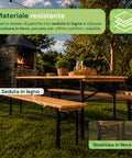 Set Tavolo e 2 Panche Pieghevoli da Giardino 120cm / 180cm in Legno con Struttura in Ferro e Foro Ombrellone 5cm – Portata Tavolo 200kg