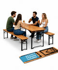 Set Tavolo e 2 Panche Pieghevoli da Giardino 120cm / 180cm in Legno con Struttura in Ferro e Foro Ombrellone 5cm – Portata Tavolo 200kg