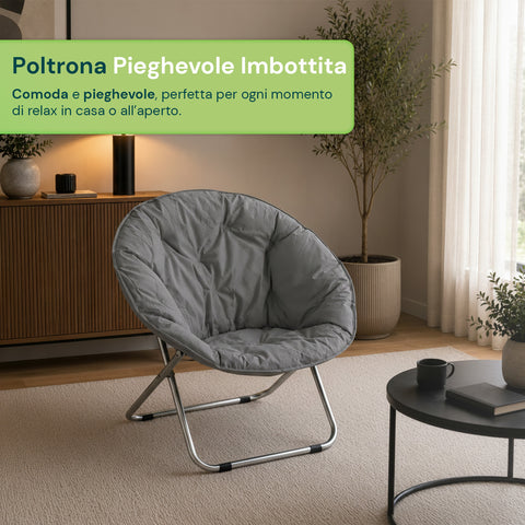 Poltrona Imbottita Pieghevole in Acciaio e Tessuto Oxford - Dimensioni 80x36x80cm