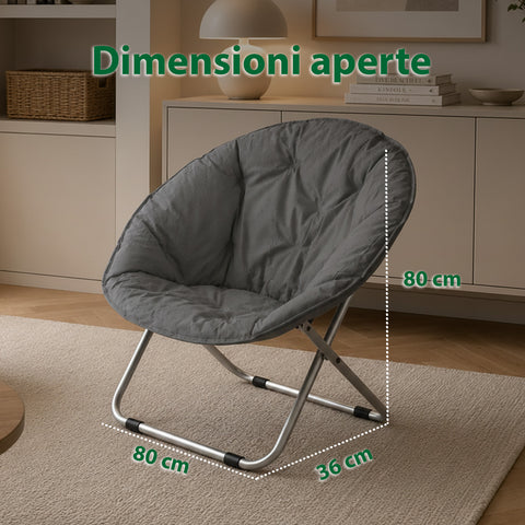 Poltrona Imbottita Pieghevole in Acciaio e Tessuto Oxford - Dimensioni 80x36x80cm