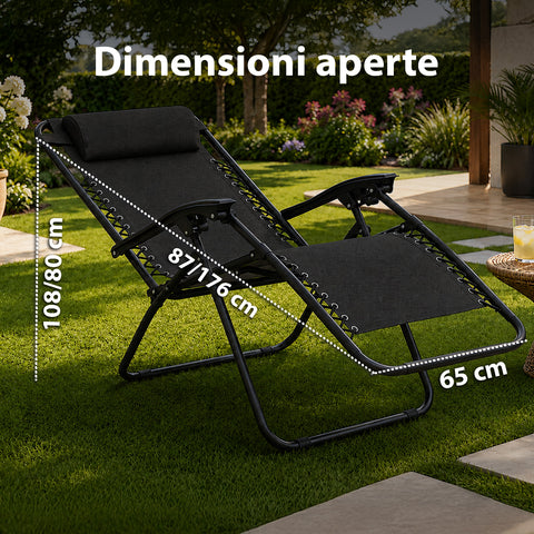 Sedia da Giardino Pieghevole con Vassoio Laterale – Portata 120kg – Struttura in Ferro e Tessuto Teslin