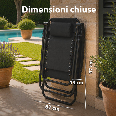 Sedia da Giardino Pieghevole con Vassoio Laterale – Portata 120kg – Struttura in Ferro e Tessuto Teslin