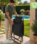 Sedia da Giardino Pieghevole con Vassoio Laterale – Portata 120kg – Struttura in Ferro e Tessuto Teslin