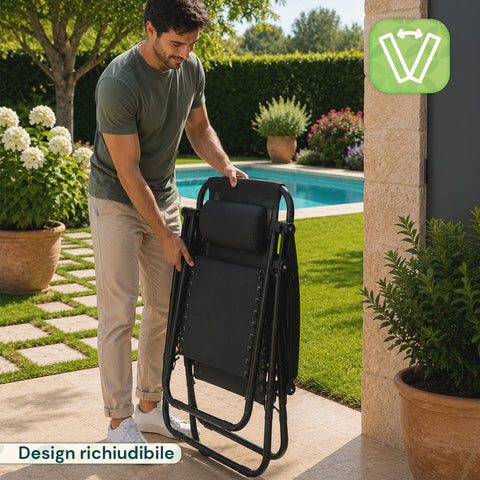 Sedia da Giardino Pieghevole con Vassoio Laterale – Portata 120kg – Struttura in Ferro e Tessuto Teslin