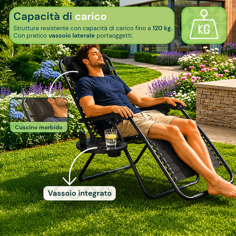 Chaise de Jardin Pliante avec Plateau Latéral – Charge Maximale 120kg – Structure en Fer et Tissu Teslin