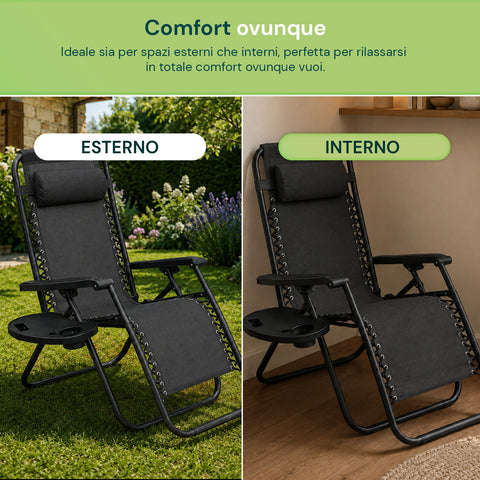Chaise de Jardin Pliante avec Plateau Latéral – Charge Maximale 120kg – Structure en Fer et Tissu Teslin