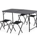 Set Tavolo Pieghevole da Campeggio con 4 Sgabelli – Struttura in Alluminio Leggera e Robusta – Tavolo Regolabile in 3 Altezze – Portata 50kg/100kg – Design a Valigetta Salvaspazio