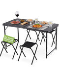 Set tavolo da campeggio con 4 sgabelli in alluminio pieghevole