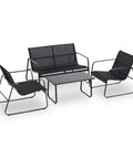 Set Lounge da Esterno 4 Pezzi – Salotto da Giardino con 2 Sedie, Divanetto e Tavolino – Struttura in Ferro e Seduta in Textilene – Portata 240kg/120kg