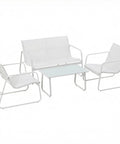 Set Lounge da Esterno 4 Pezzi – Salotto da Giardino con 2 Sedie, Divanetto e Tavolino – Struttura in Ferro e Seduta in Textilene – Portata 240kg/120kg