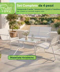 Set Lounge da Esterno 4 Pezzi – Salotto da Giardino con 2 Sedie, Divanetto e Tavolino – Struttura in Ferro e Seduta in Textilene – Portata 240kg/120kg
