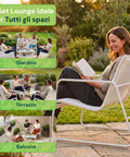 Set Lounge da Esterno 4 Pezzi – Salotto da Giardino con 2 Sedie, Divanetto e Tavolino – Struttura in Ferro e Seduta in Textilene – Portata 240kg/120kg