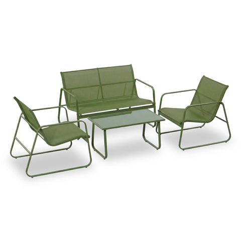 Set Lounge da Esterno 4 Pezzi – Salotto da Giardino con 2 Sedie, Divanetto e Tavolino – Struttura in Ferro e Seduta in Textilene – Portata 240kg/120kg