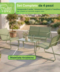 Set Lounge da Esterno 4 Pezzi – Salotto da Giardino con 2 Sedie, Divanetto e Tavolino – Struttura in Ferro e Seduta in Textilene – Portata 240kg/120kg