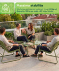 Set Lounge da Esterno 4 Pezzi – Salotto da Giardino con 2 Sedie, Divanetto e Tavolino – Struttura in Ferro e Seduta in Textilene – Portata 240kg/120kg