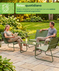 Set Lounge da Esterno 4 Pezzi – Salotto da Giardino con 2 Sedie, Divanetto e Tavolino – Struttura in Ferro e Seduta in Textilene – Portata 240kg/120kg