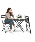 Set Tavolo e 2 Sedie Richiudibili in Ferro da Giardino – Tavolo Rotondo ø 60cm e 2 Sedie Salvaspazio – Portata 150kg/100kg