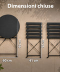 Set Tavolo e 2 Sedie Richiudibili in Ferro da Giardino – Tavolo Rotondo ø 60cm e 2 Sedie Salvaspazio – Portata 150kg/100kg