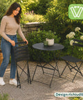 Set Tavolo e 2 Sedie Richiudibili in Ferro da Giardino – Tavolo Rotondo ø 60cm e 2 Sedie Salvaspazio – Portata 150kg/100kg