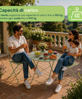 Set Tavolo e 2 Sedie Richiudibili in Ferro da Giardino – Tavolo Rotondo ø 60cm e 2 Sedie Salvaspazio – Portata 150kg/100kg