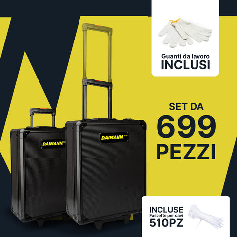 Set Utensili Professionale da 699 Pezzi in Valigetta Trolley – CraftyCart Nero