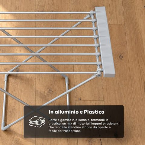 Étendoir à linge chauffant en aluminium – 8 barres et design pliable