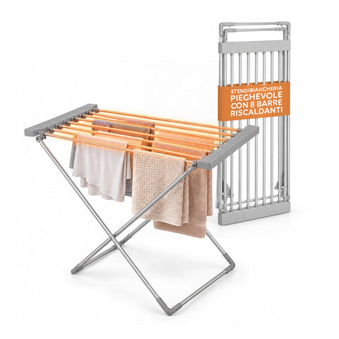 Étendoir à linge chauffant en aluminium – 8 barres et design pliable