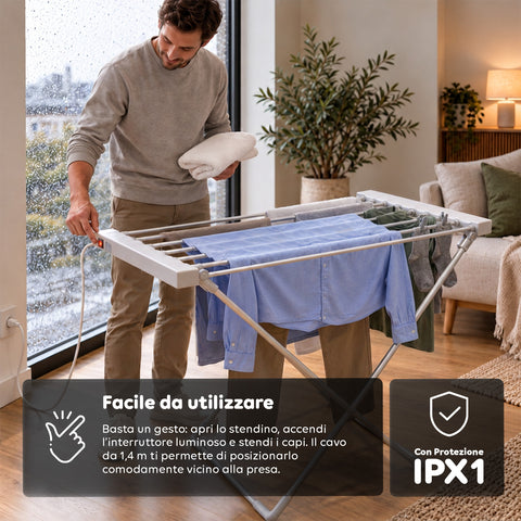 Étendoir à linge chauffant en aluminium – 8 barres et design pliable