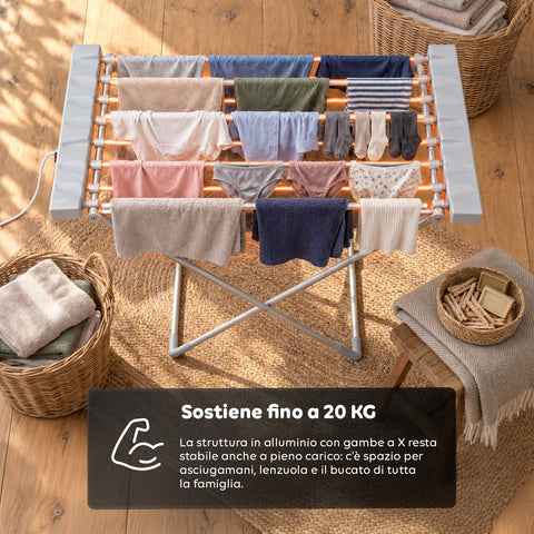 Étendoir à linge chauffant en aluminium – 8 barres et design pliable