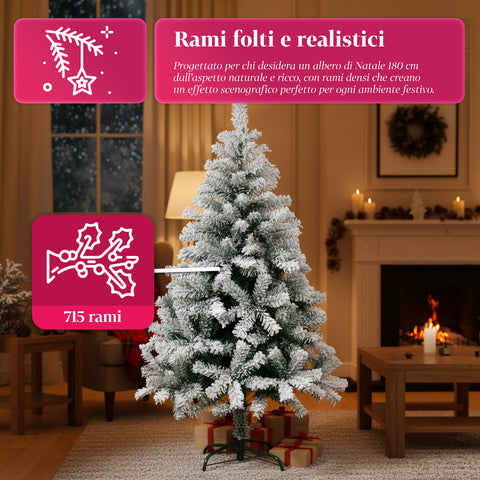 Albero Natalizio Innevato con Rami Folti e Base in Metallo– 150/180/210 cm