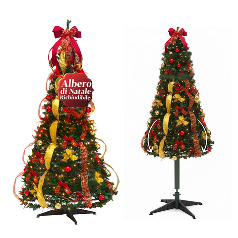 Sapin de Noël 150 cm avec Lumières Chaudes – Rétractable avec Système Pop-up