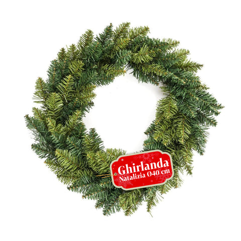Ghirlanda Natalizia Verde Ø40 cm – Struttura Densa con Finitura Naturale