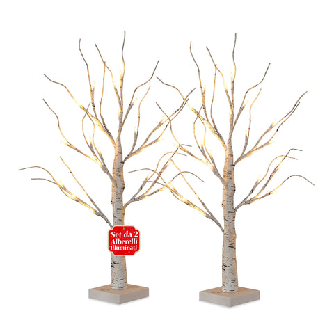 Lot de 2 arbres décoratifs lumineux LED – Branches effet bouleau et design réaliste