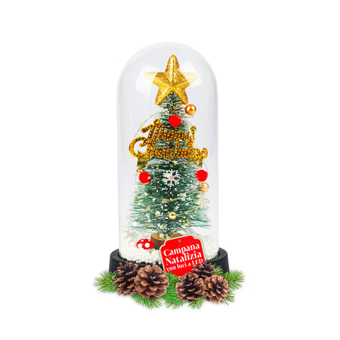 Sapin de Noël sous cloche avec lumières LED – Élégance de Noël illuminée