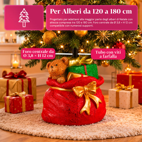 Socle décoratif pour sapin de Noël, 10 motifs, en fer et magnésium, fixation universelle, pour sapins jusqu’à 210 cm, 2 modèles avec lumières LED