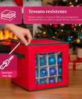 Organizer per 64 Palline di Natale in TNT con Finestra Frontale e Manici 30x30x30 cm