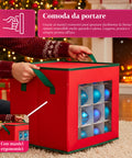 Organizer per 64 Palline di Natale in TNT con Finestra Frontale e Manici 30x30x30 cm