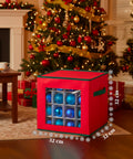 Organizer per 64 Palline di Natale in TNT con Finestra Frontale e Manici 30x30x30 cm
