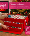 Organizer con 3 Cassetti per 72 Palline di Natale in TNT con Cerniera e Manici