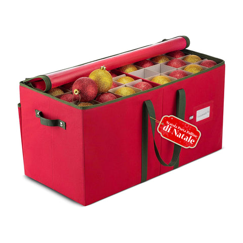 Organisateur pour 128 boules de Noël en intissé et carton rigide avec fermeture éclair et poignées