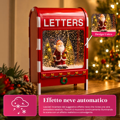 Boîte aux lettres de Noël avec père Noël - LED, musique et effet neige