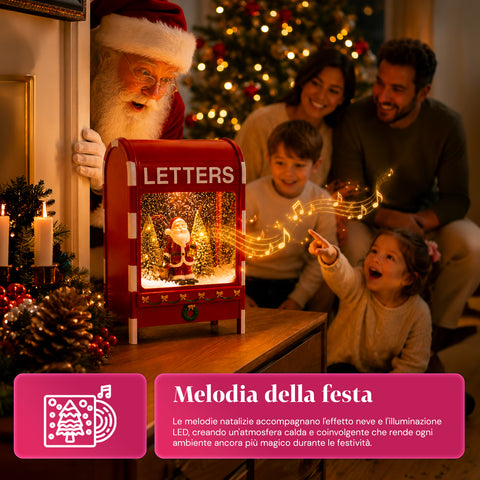 Boîte aux lettres de Noël avec père Noël - LED, musique et effet neige