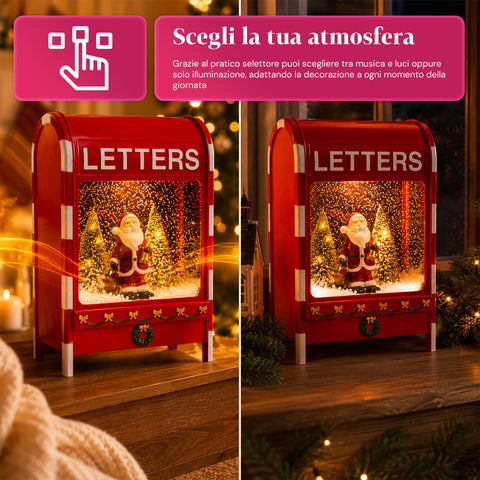 Boîte aux lettres de Noël avec père Noël - LED, musique et effet neige