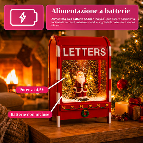 Boîte aux lettres de Noël avec père Noël - LED, musique et effet neige