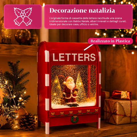Boîte aux lettres de Noël avec père Noël - LED, musique et effet neige