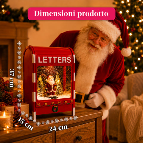 Boîte aux lettres de Noël avec père Noël - LED, musique et effet neige