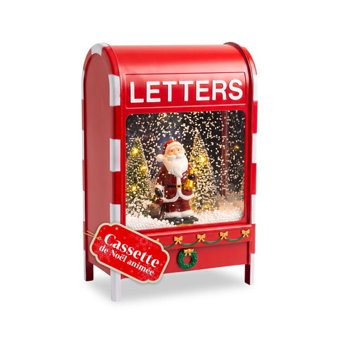 Boîte aux lettres de Noël avec père Noël - LED, musique et effet neige