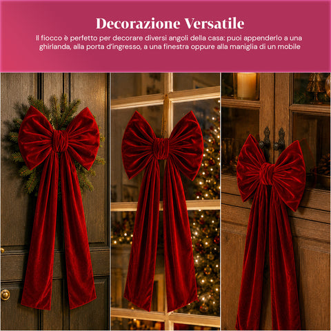 Grand nœud en velours rouge 80 cm ou 190 cm – Ornement rembourré avec crochet, décoration pour porte, sapin et intérieur