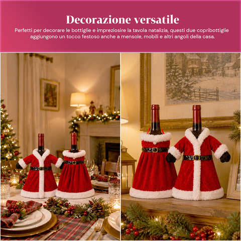 Housses de bouteille de Noël, lot de 2 pièces, manteau et robe avec ceinture